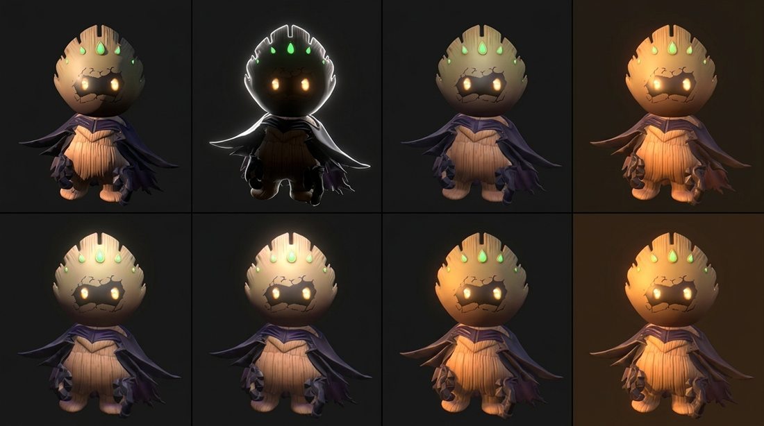 the same character lit four ways