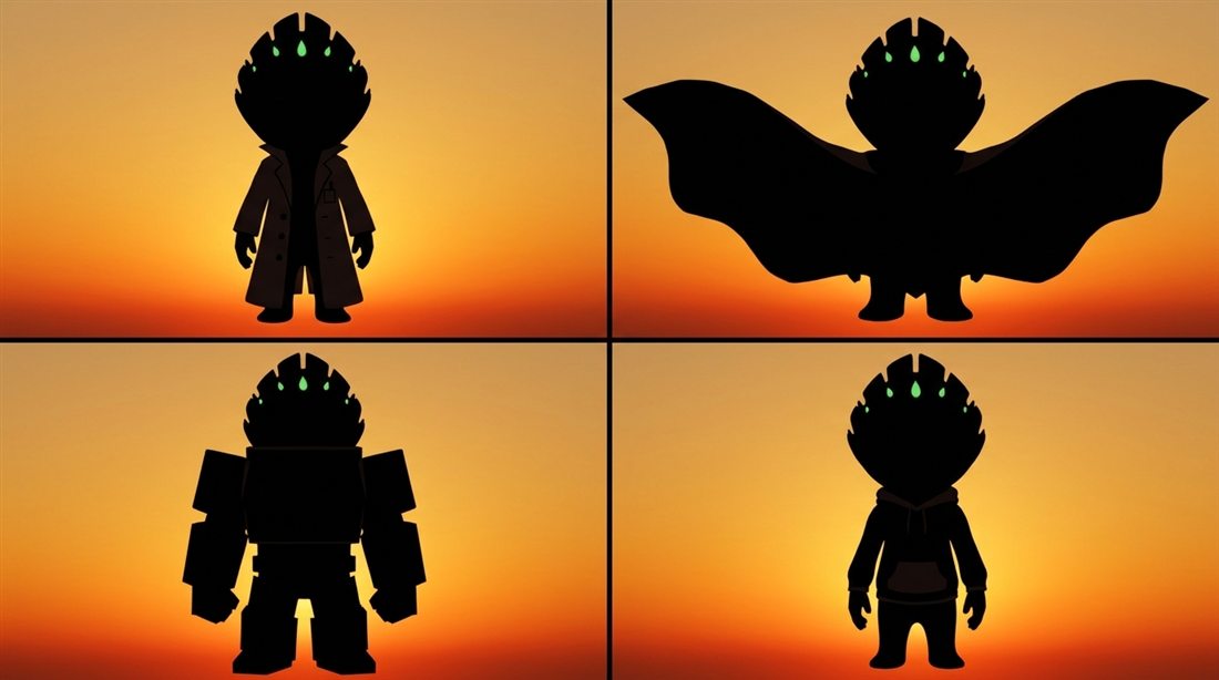 the same character as four silhouettes